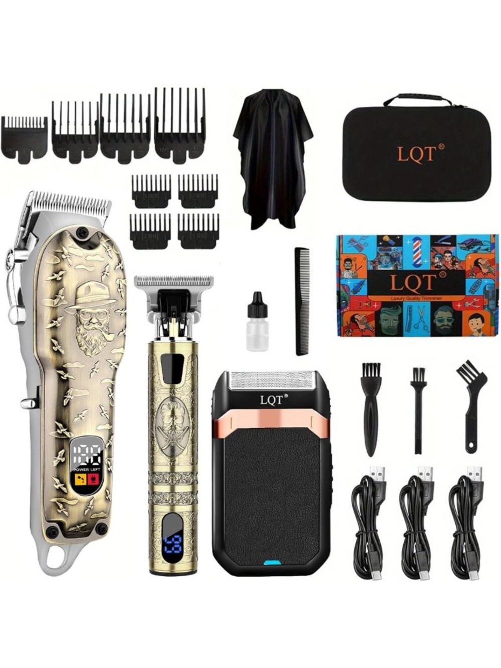 Professional Cordless Hair Clippers Set with LED Display - Beard Trimmer